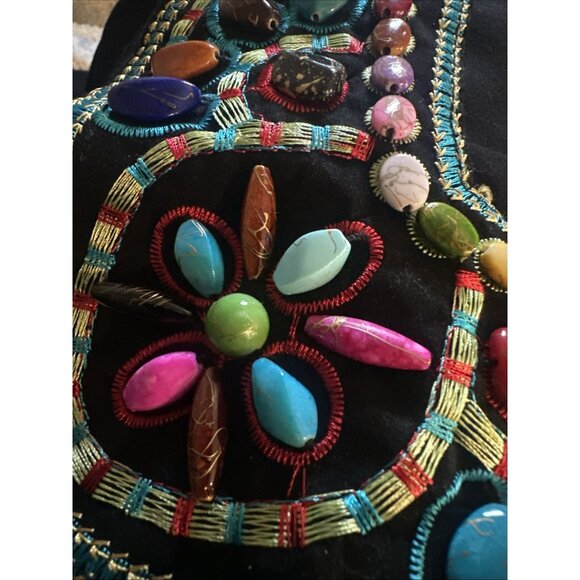Womens Size 1X Black Floral Embroidered Beaded Dopamine‎ Dressing Hippie Retro - Picture 10 of 10